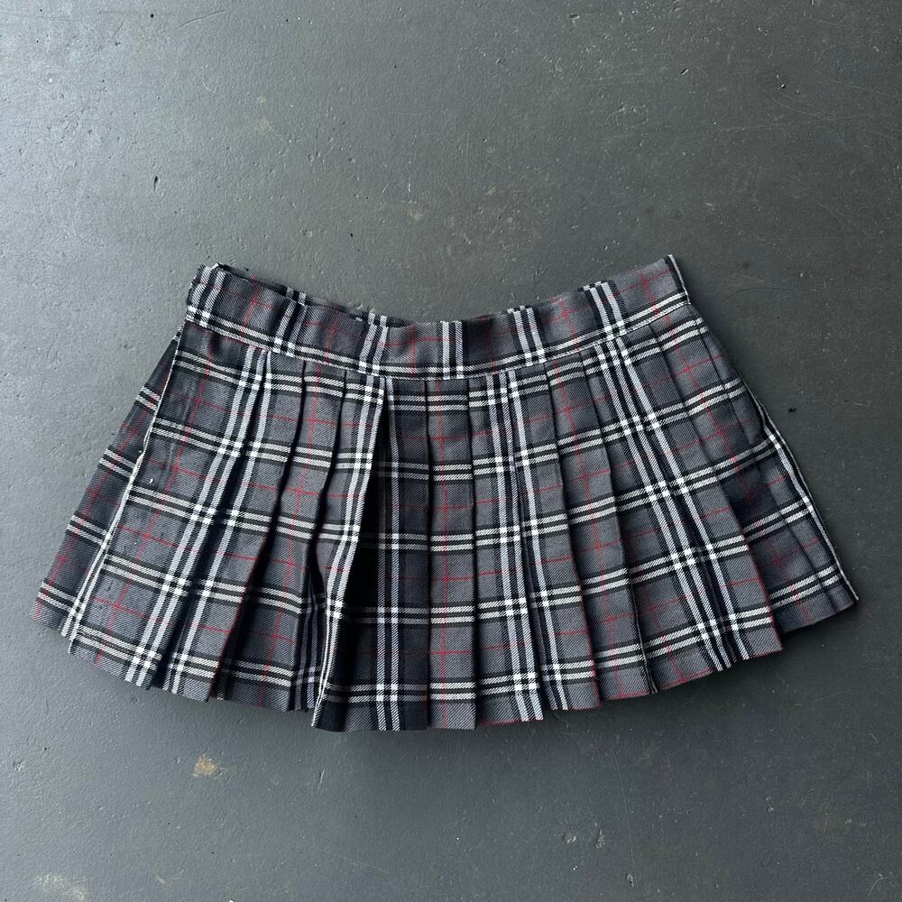 Gray Plaid Pleated Mini Skirt Schoolgirl Costume Skirt